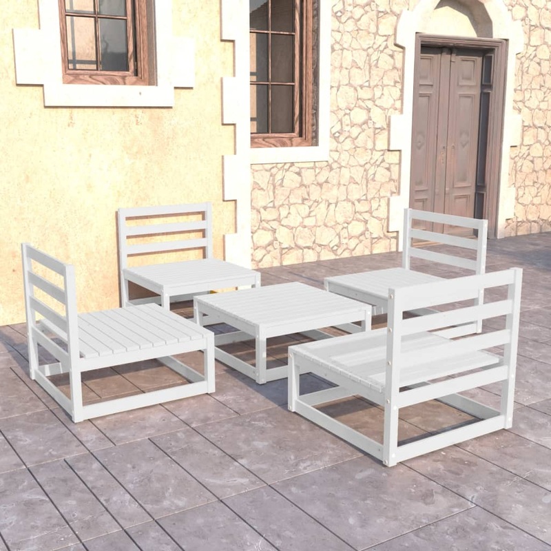 Berkfield 5 Piece Garden Lounge Set White Solid Wood Pine
