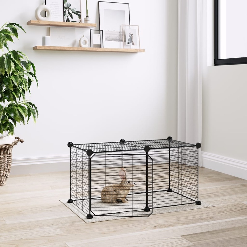 Berkfield 8-Panel Pet Cage with Door Black 35×35 cm Steel