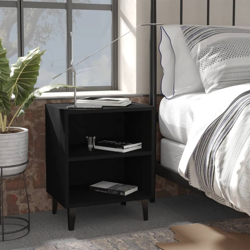 Berkfield Bed Cabinets with Metal Legs 2 pcs Black 40x30x50 cm