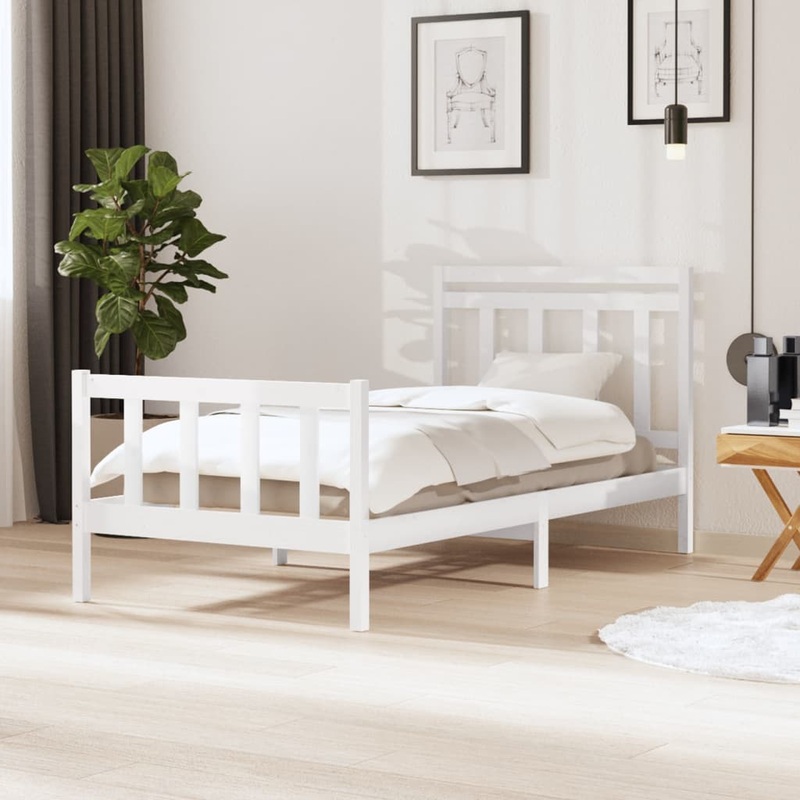 Berkfield Bed Frame White Solid Wood 100×200 cm
