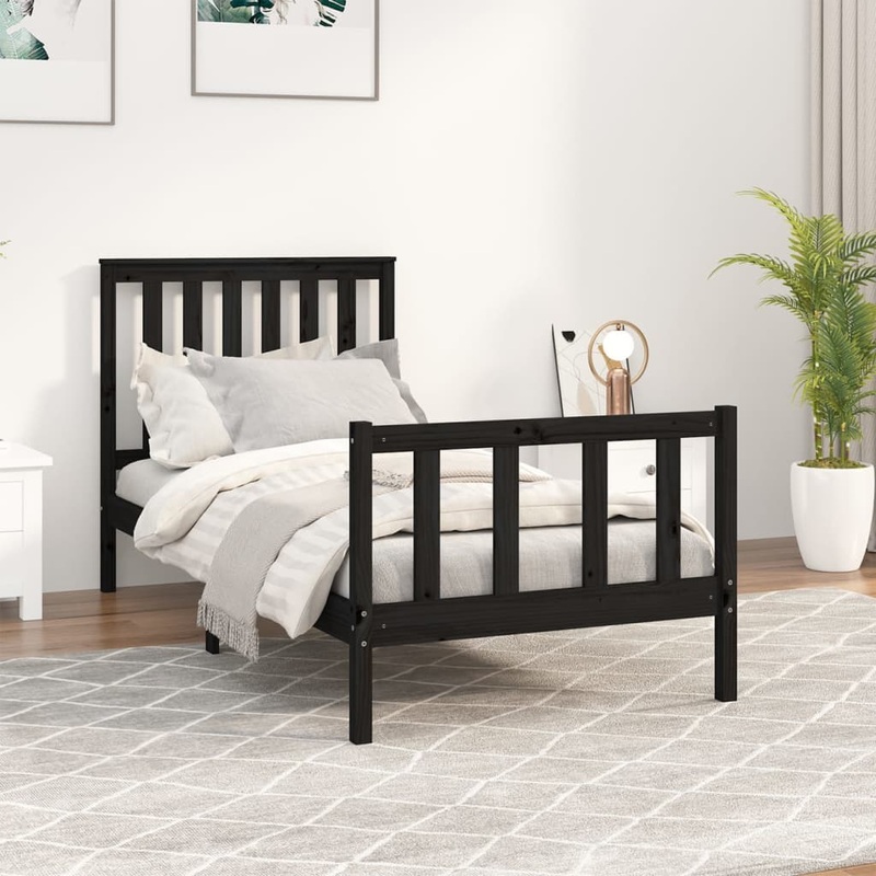 Berkfield Bed Frame with Headboard Black 100×200 cm Solid Wood Pine