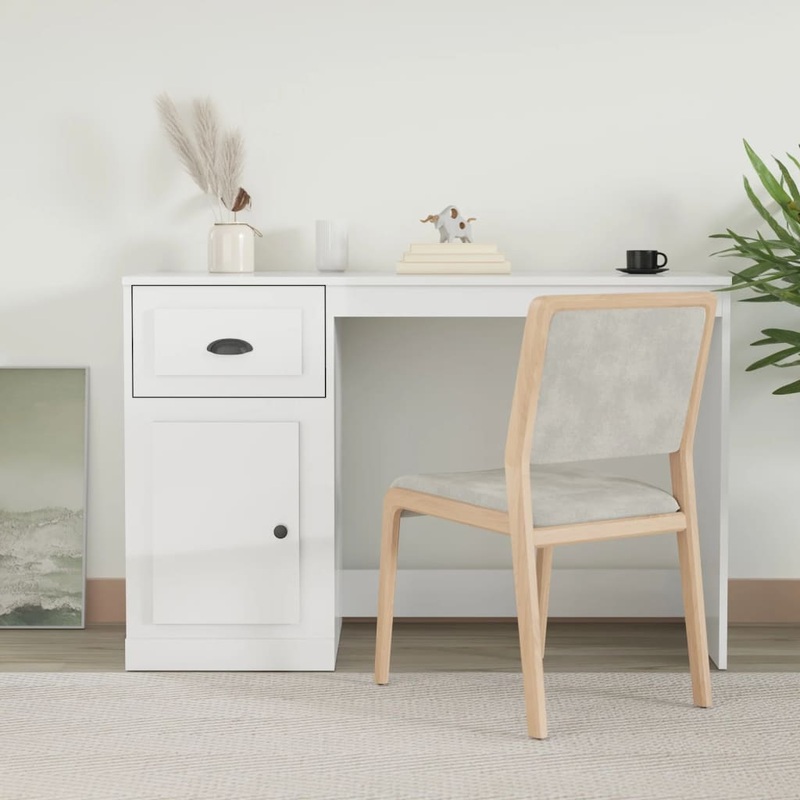 Berkfield Desk with Drawer High Gloss White 115x50x75 cm Engineered Wood