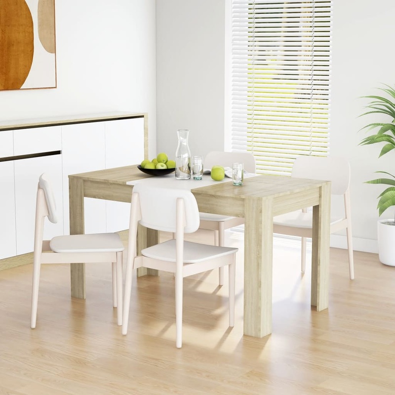 Berkfield Dining Table White and Sonoma Oak 140×74.5×76 cm Engineered Wood