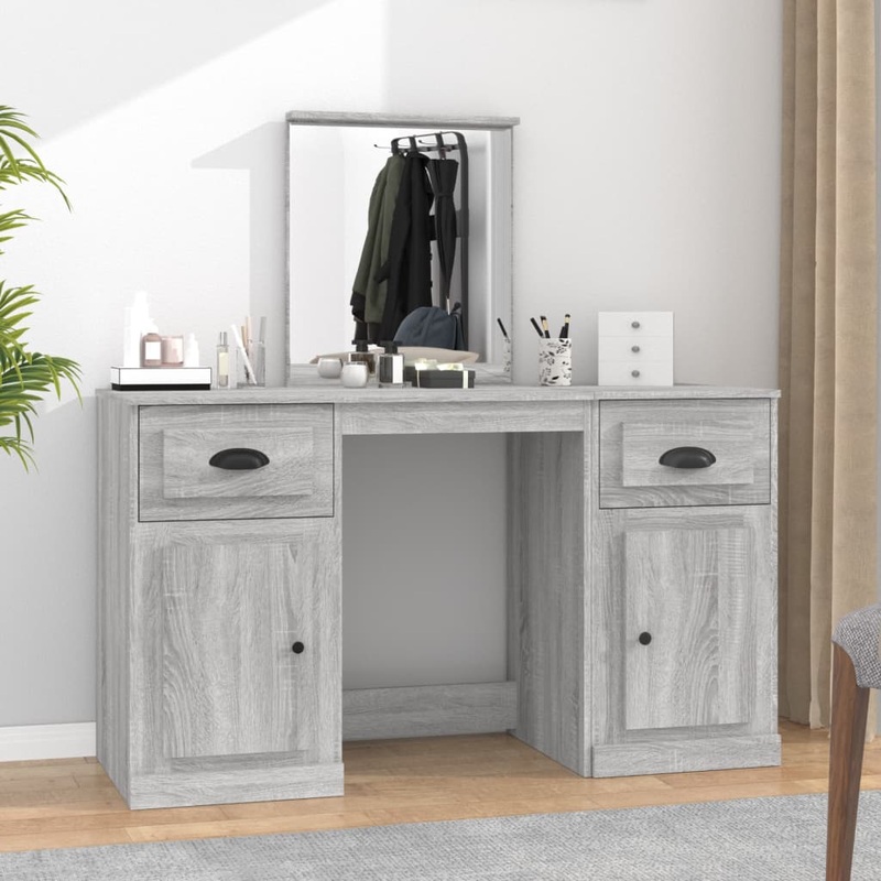 Berkfield Dressing Table with Mirror Grey Sonoma 130x50x132.5 cm