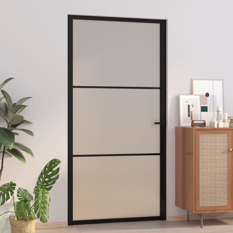 Berkfield Interior Door 102.5×201.5 cm Black Matt Glass and Aluminium