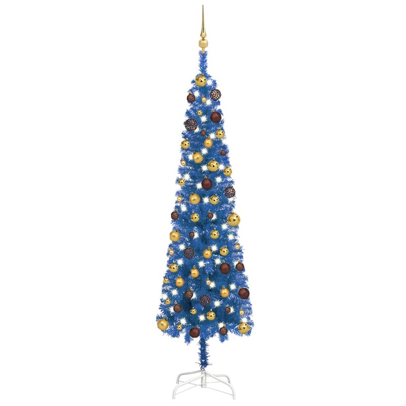 Berkfield Slim Christmas Tree with LEDs&Ball Set Blue 180 cm