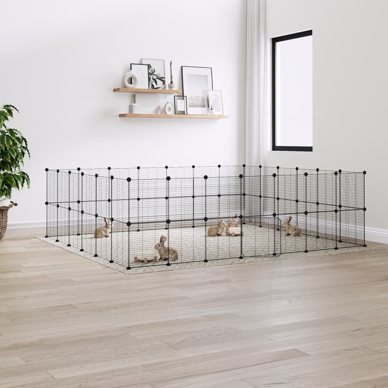 Berkfield 52-Panel Pet Cage with Door Black 35×35 cm Steel