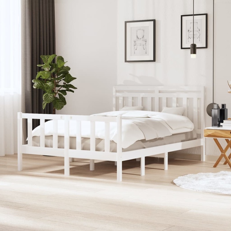 Berkfield Bed Frame White 135×190 cm Double Solid Wood