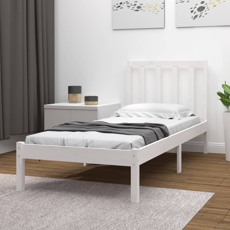 Berkfield Bed Frame White Solid Wood Pine 75×190 cm Small Single