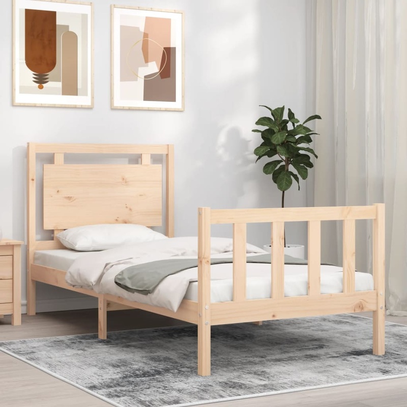 Berkfield Bed Frame with Headboard 90×190 cm Solid Wood