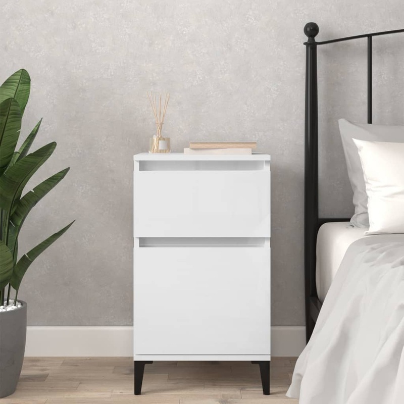 Berkfield Bedside Cabinet High Gloss White 40x35x70 cm