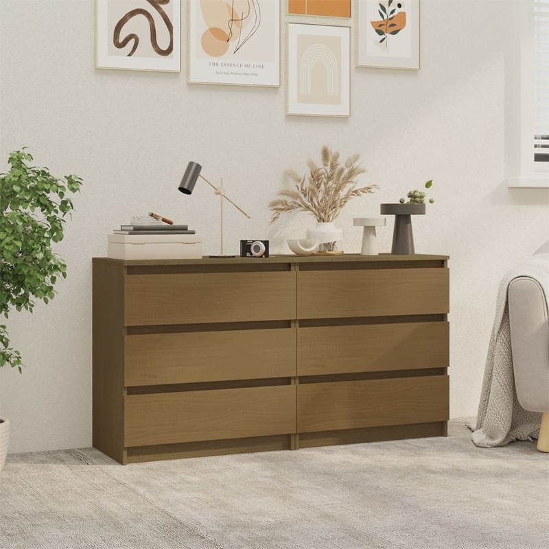 Berkfield Bedside Cabinets 2 pcs Honey Brown 60x36x64 cm Solid Pinewood