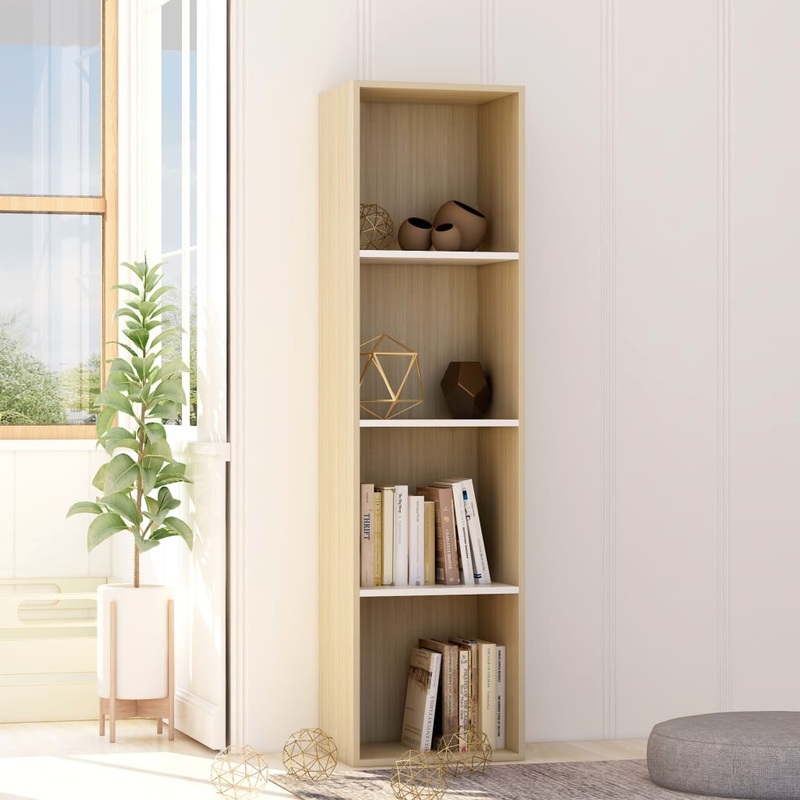 Berkfield Book Cabinet White and Sonoma Oak 40x30x151.5 cm Engineered Wood