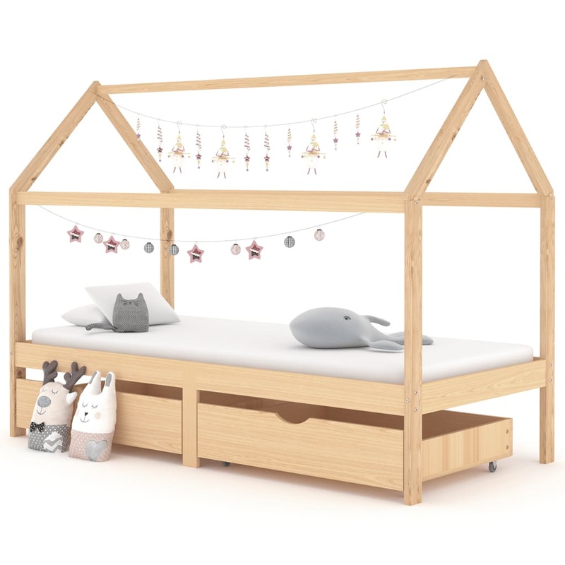 Berkfield Kids Bed Frame with Drawers Solid Pine Wood 90×200 cm
