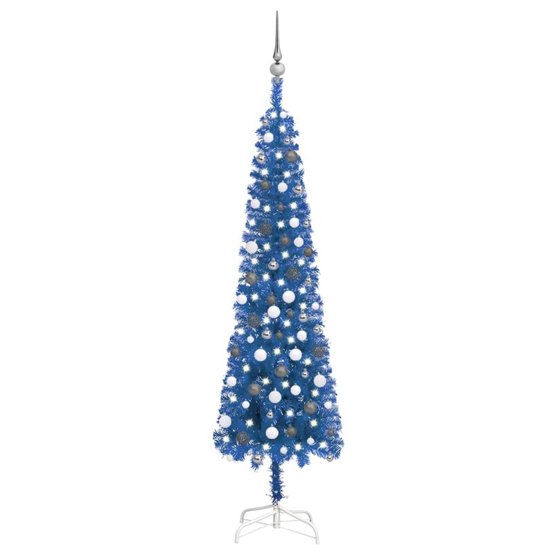 Berkfield Slim Christmas Tree with LEDs&Ball Set Blue 210 cm