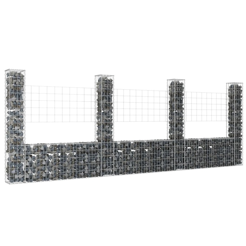 Berkfield U-shape Gabion Basket with 4 Posts Iron 380x20x150 cm