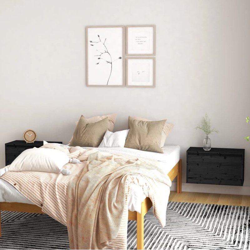 Berkfield Wall Cabinets 2 pcs Black 60x30x35 cm Solid Pinewood