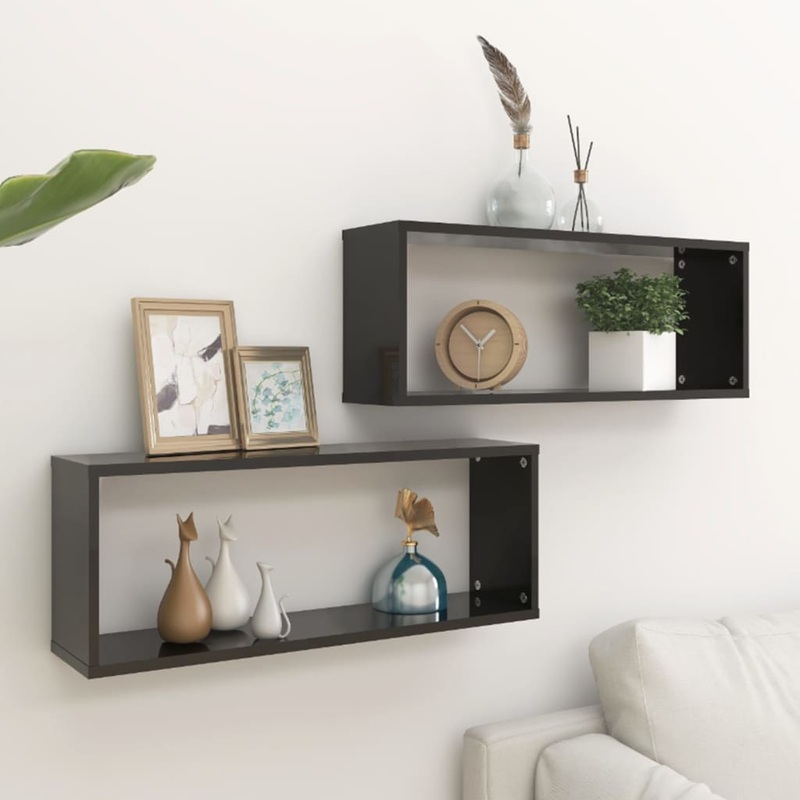 Berkfield Wall Cube Shelf 2 pcs High Gloss Black 60x15x23 cm Engineered Wood