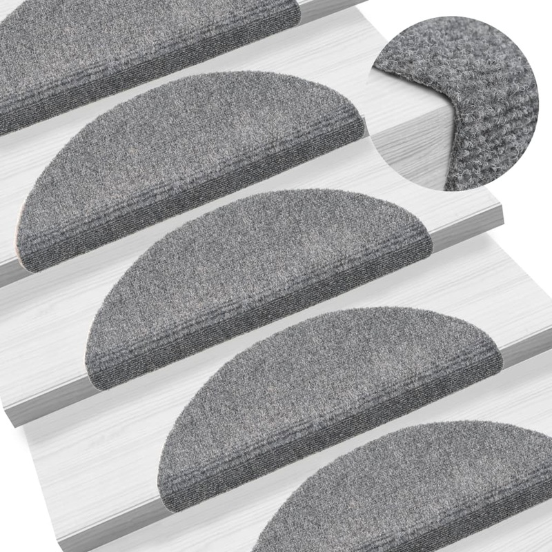 Berkfield 15 Self-adhesive Stair Mats Needle Punch 56x17x3 cm Light Grey
