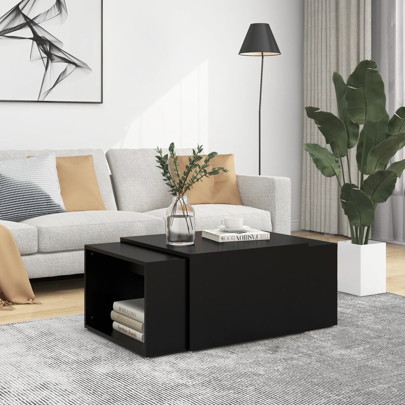 Berkfield 3 Piece Nesting Coffee Table Set Black 60x60x38 cm Engineered Wood