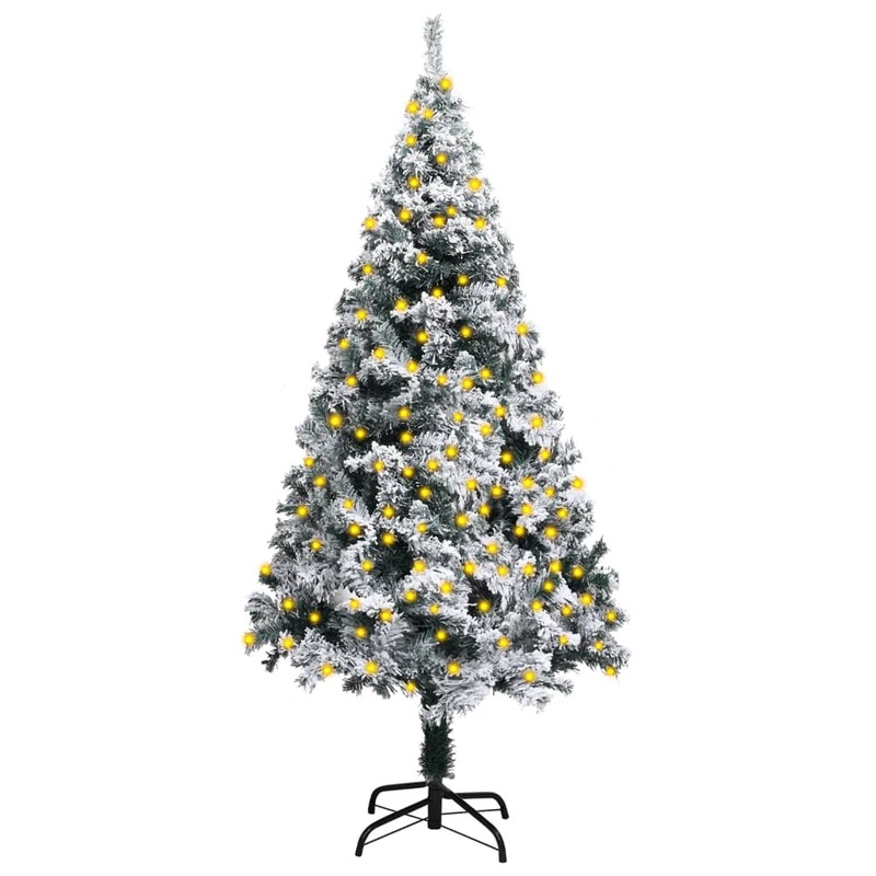Berkfield Artificial Christmas Tree with LEDs&Flocked Snow Green 120 cm