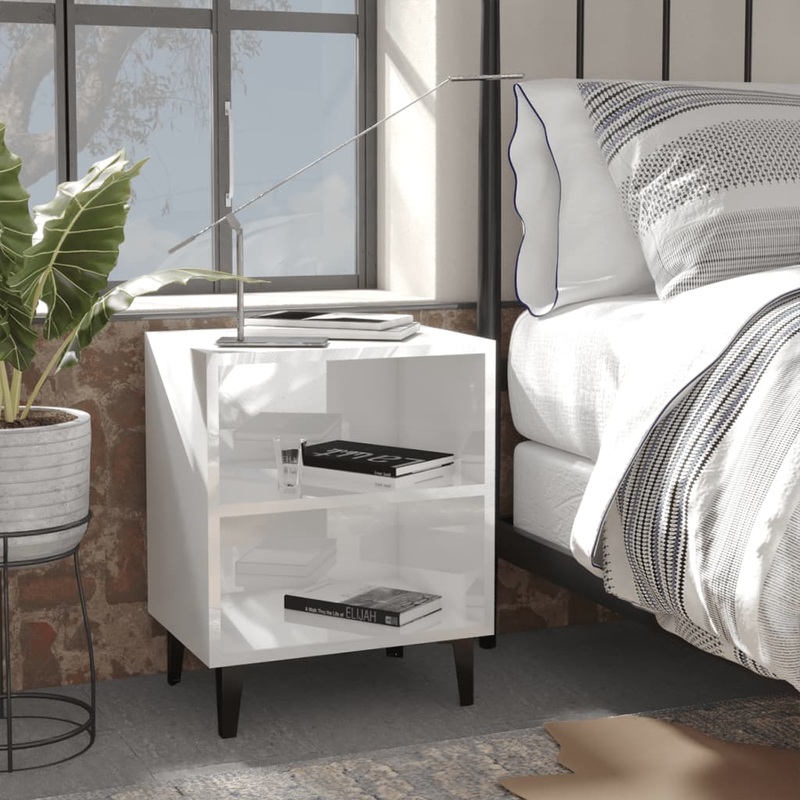 Berkfield Bed Cabinet with Metal Legs High Gloss White 40x30x50 cm