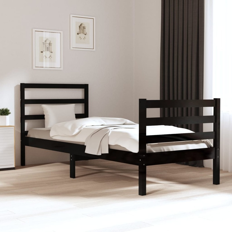 Berkfield Bed Frame Black Solid Wood Pine 90×190 cm Single