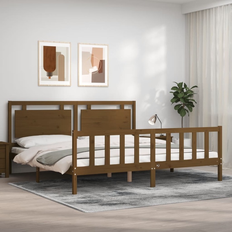 Berkfield Bed Frame with Headboard Honey Brown 180×200 cm Solid Wood