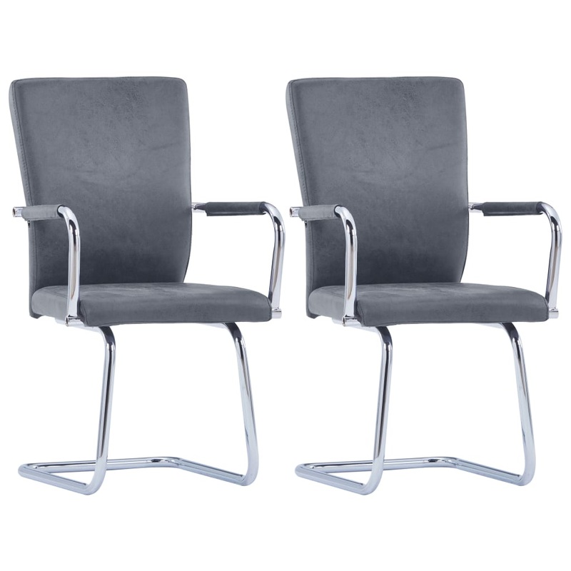 Berkfield Cantilever Dining Chairs 2 pcs Suede Grey Faux Leather
