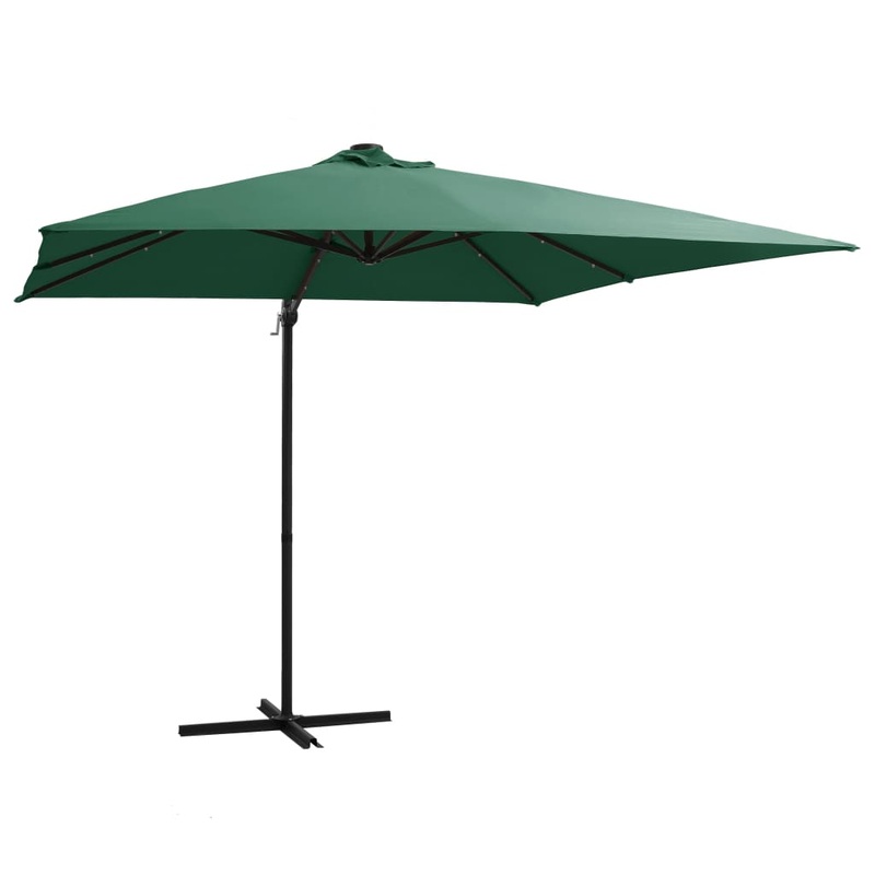 Berkfield Cantilever Umbrella with LED lights and Steel Pole 250×250 cm Green