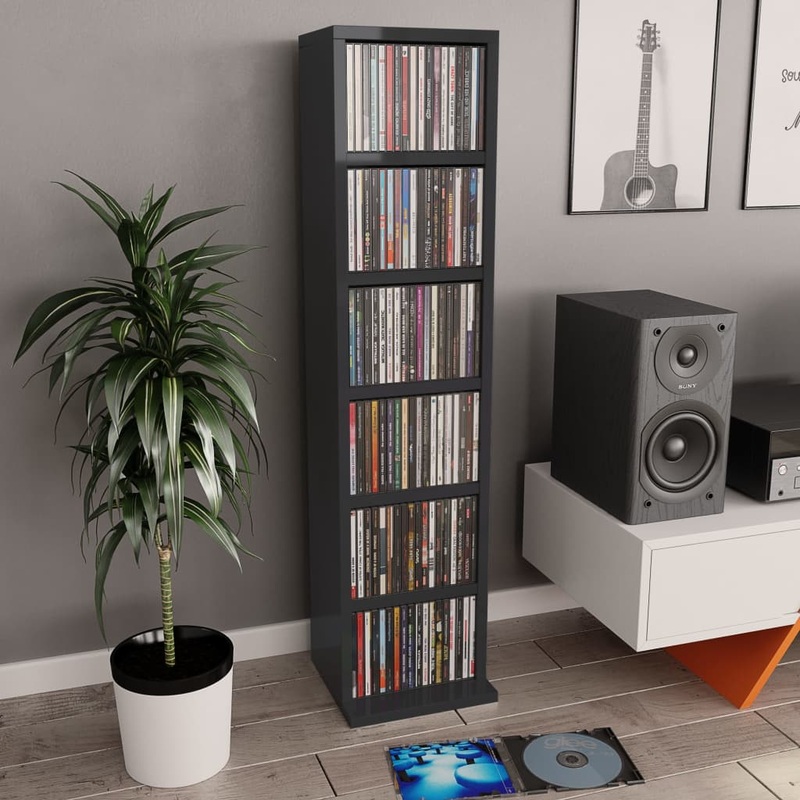 Berkfield CD Cabinet High Gloss Black 21x20x88 cm Engineered Wood