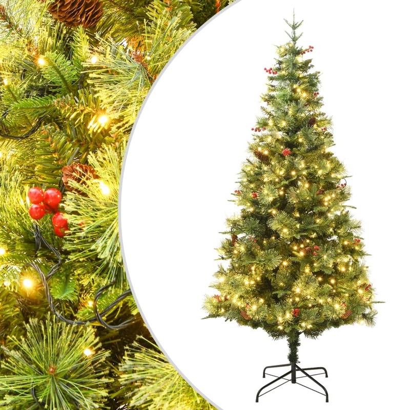 Berkfield Christmas Tree with LEDs&Pine Cones Green 150 cm PVC&PE
