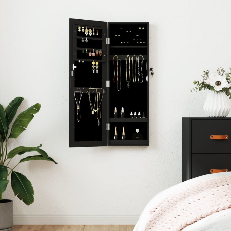 Berkfield Mirror Jewellery Cabinet Wall Mounted Black 30×8.5×90 cm