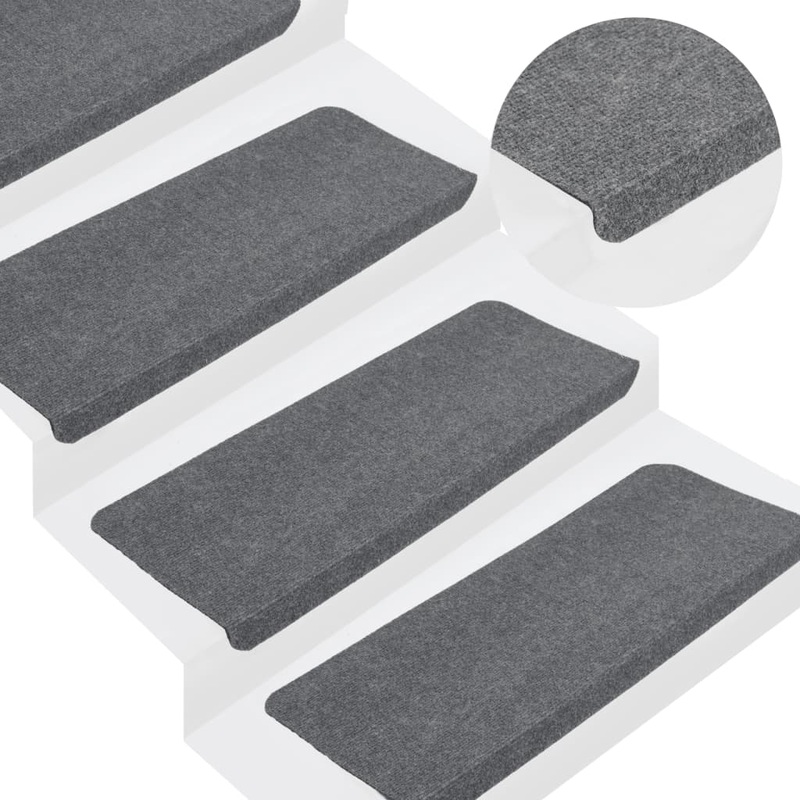Berkfield Stair Mats Self-adhesive 15 pcs 65×24.5×3.5 cm Grey