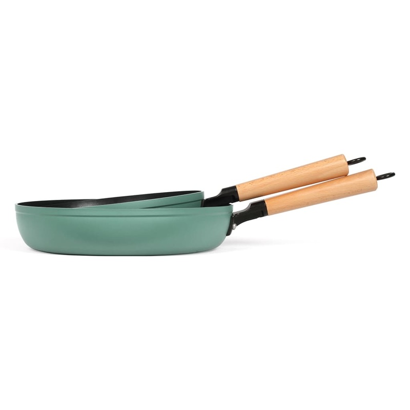 Livoo 2-Piece Frypan Set with Wooden Handles Green
