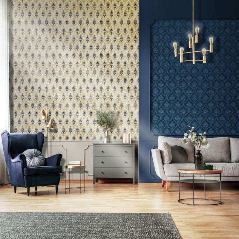 Noordwand Topchic Wallpaper Classic Ornaments Navy Blue
