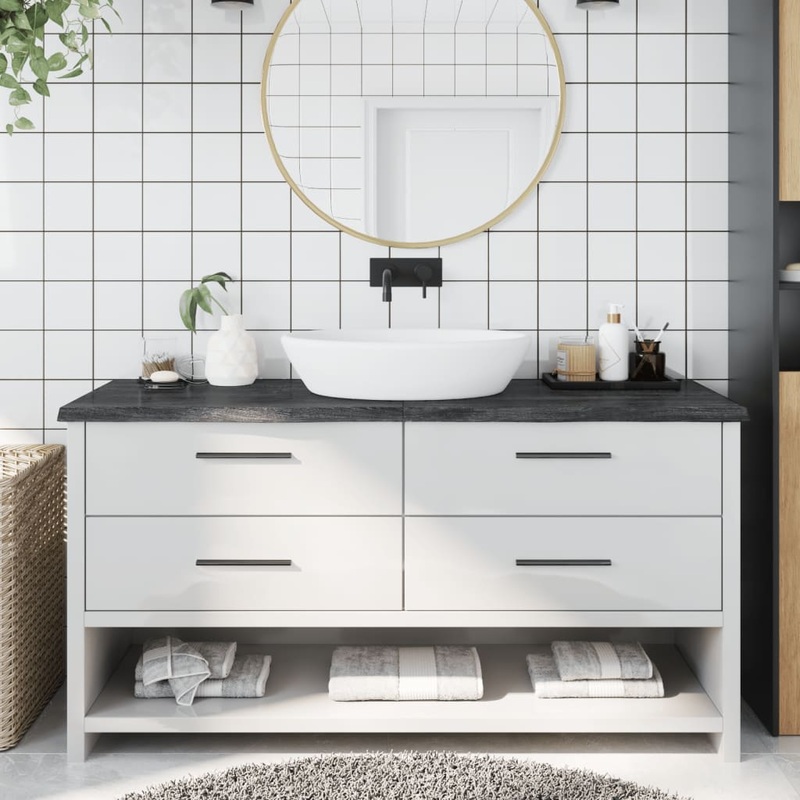 Berkfield Bathroom Countertop Dark Grey 160x60x4 cm Treated Solid Wood