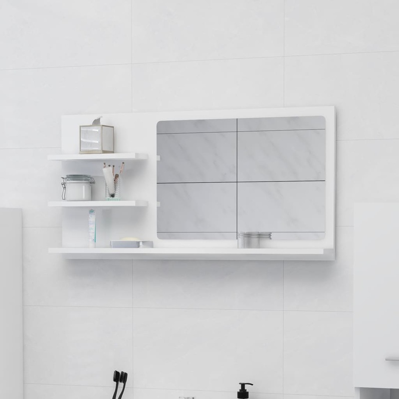 Berkfield Bathroom Mirror High Gloss White 90×10.5×45 cm Engineered Wood