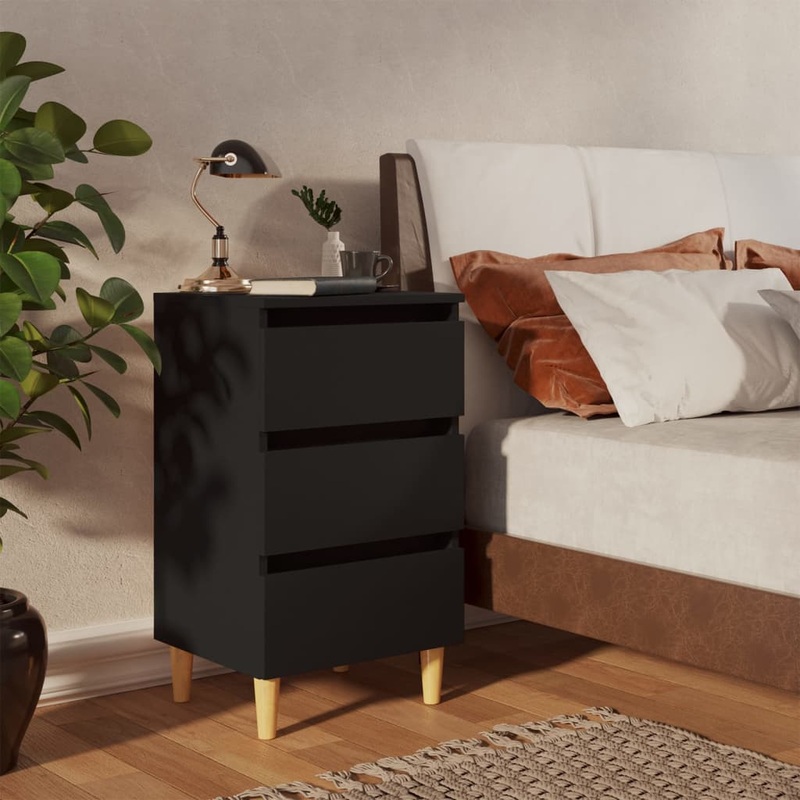 Berkfield Bed Cabinet with Solid Wood Legs Black 40x35x69 cm
