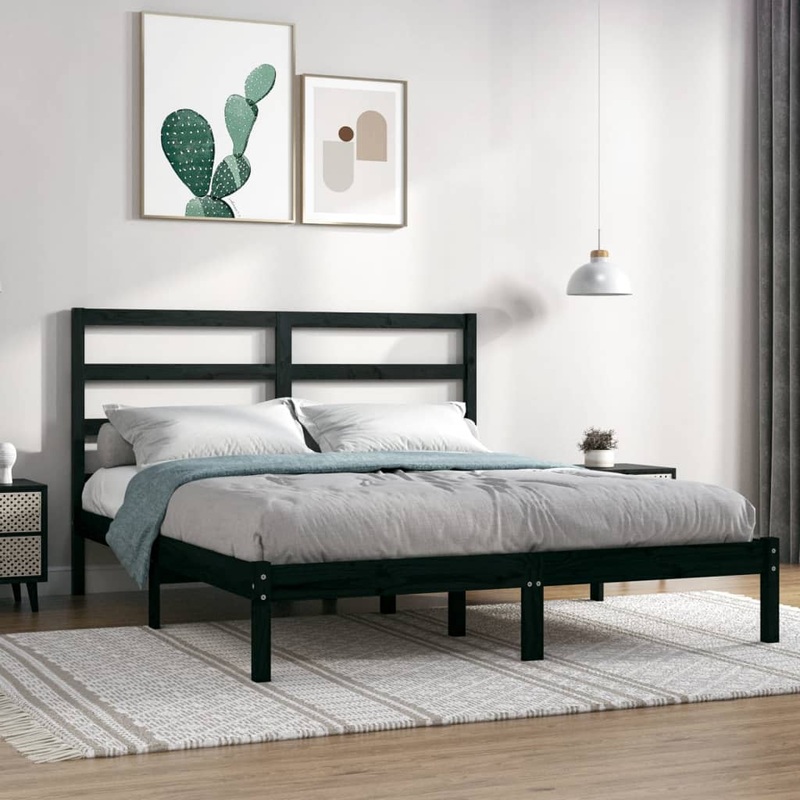 Berkfield Bed Frame Black Solid Wood 150×200 cm King Size