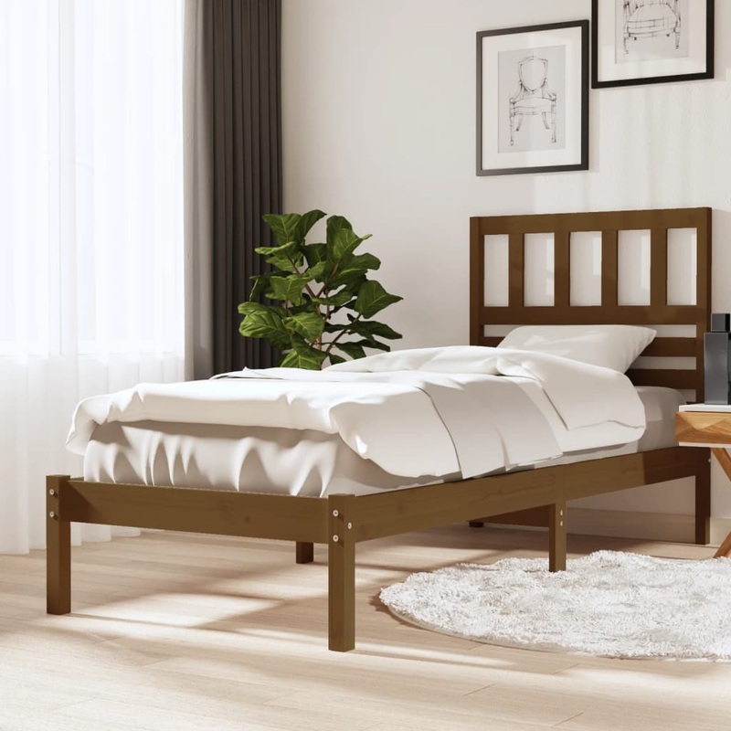 Berkfield Bed Frame Honey Brown 90×190 cm Single Solid Wood Pine