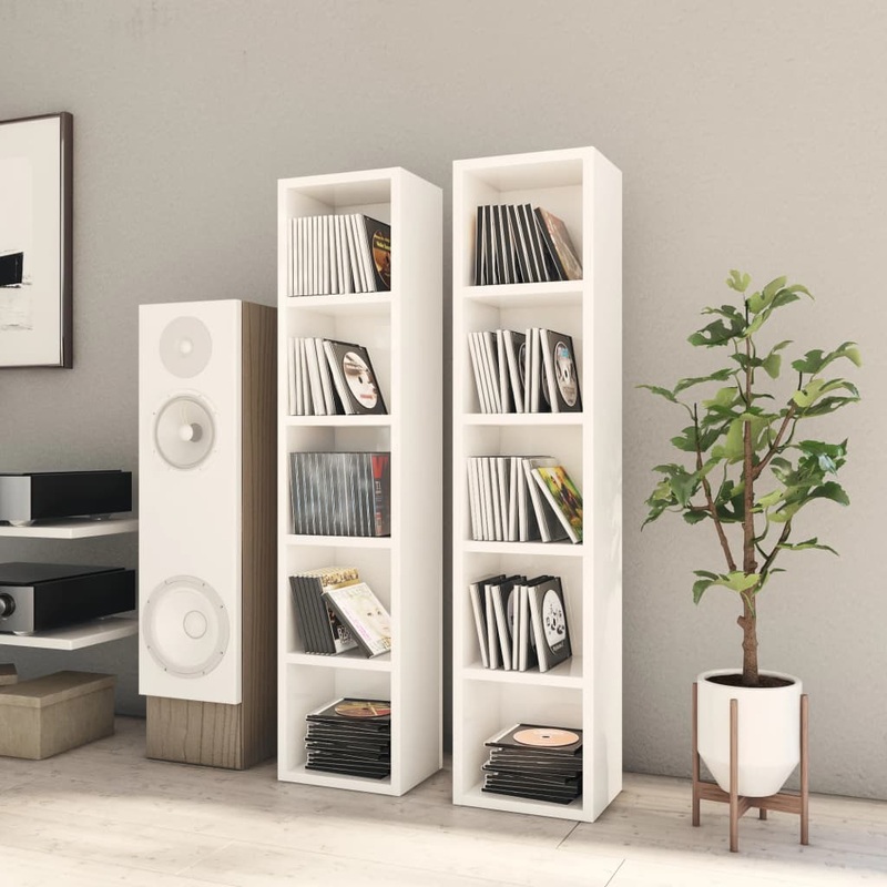 Berkfield CD Cabinets 2 pcs High Gloss White 21x16x93.5 cm Engineered Wood