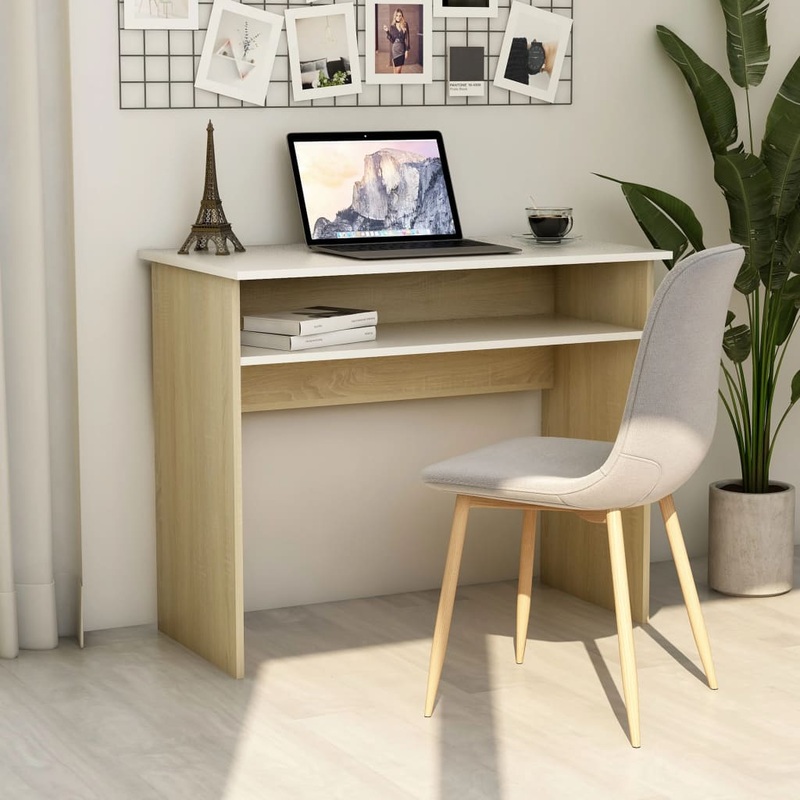 Berkfield Desk White and Sonoma Oak 90x50x74 cm Engineered Wood