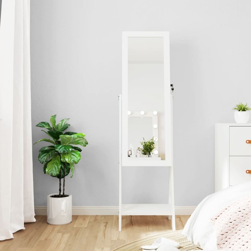 Berkfield Mirror Jewellery Cabinet with LED Lights Free Standing White