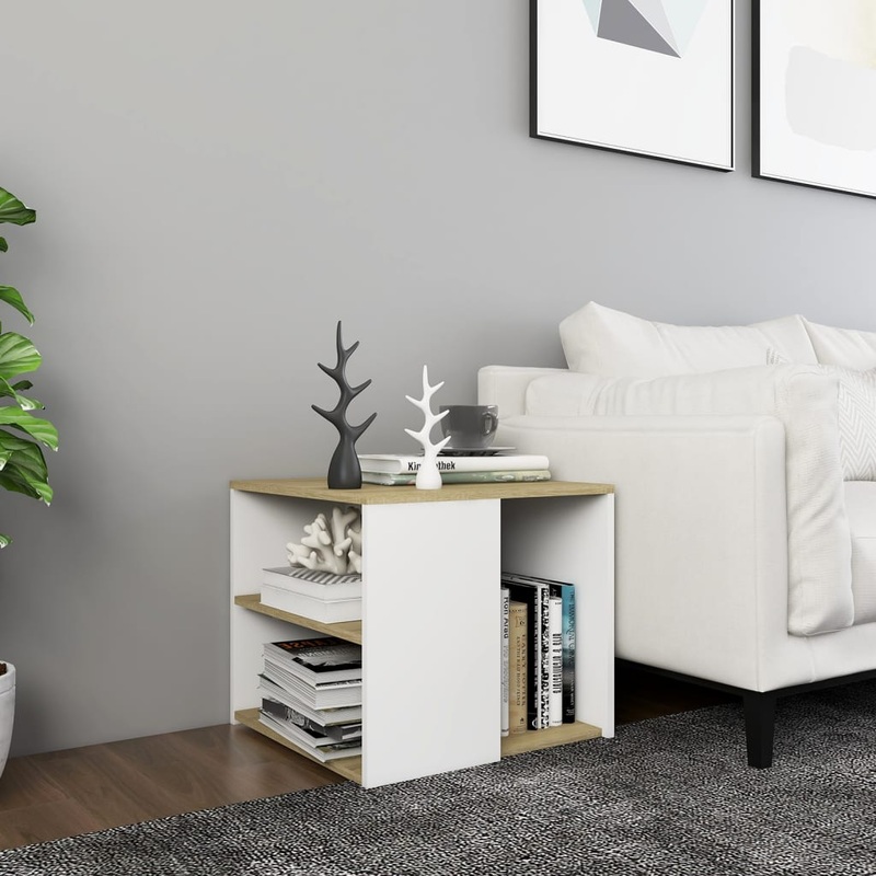 Berkfield Side Table Sonoma Oak and White 50x50x45 cm Engineered Wood