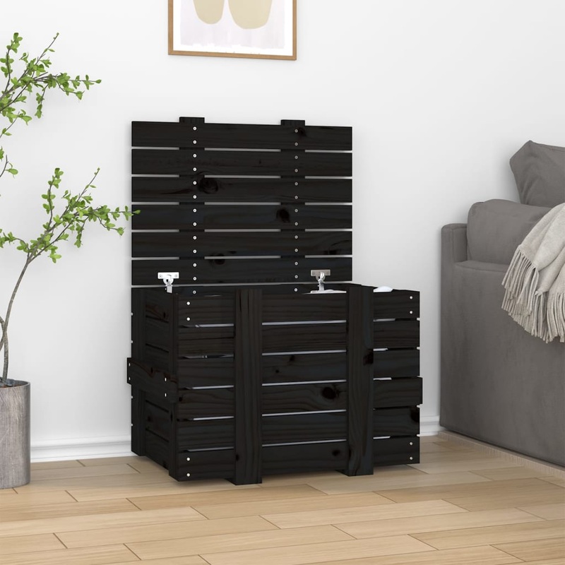 Berkfield Storage Box Black 58×40.5×42 cm Solid Wood Pine