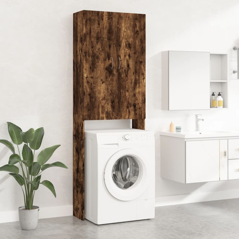 Berkfield Washing Machine Cabinet Smoked Oak 64×25.5×190 cm