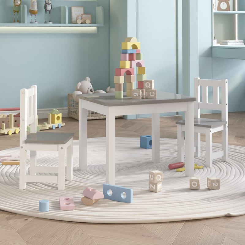 Berkfield 3 Piece Children Table and Chair Set White and Grey MDF