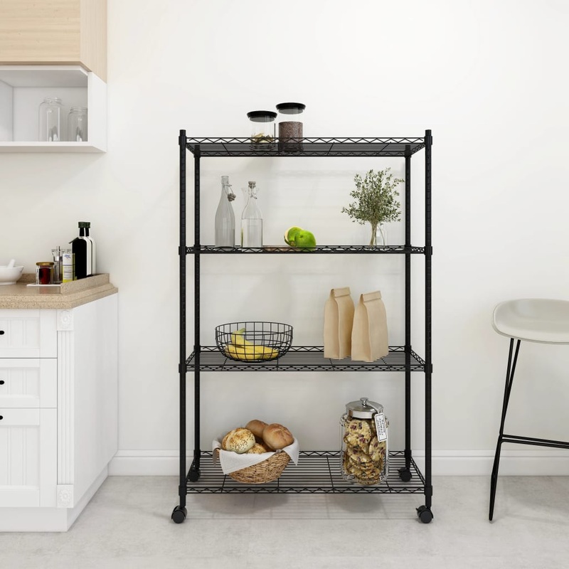 Berkfield 4-Tier Storage Shelf with Wheels 90x35x142 cm Black 200 kg