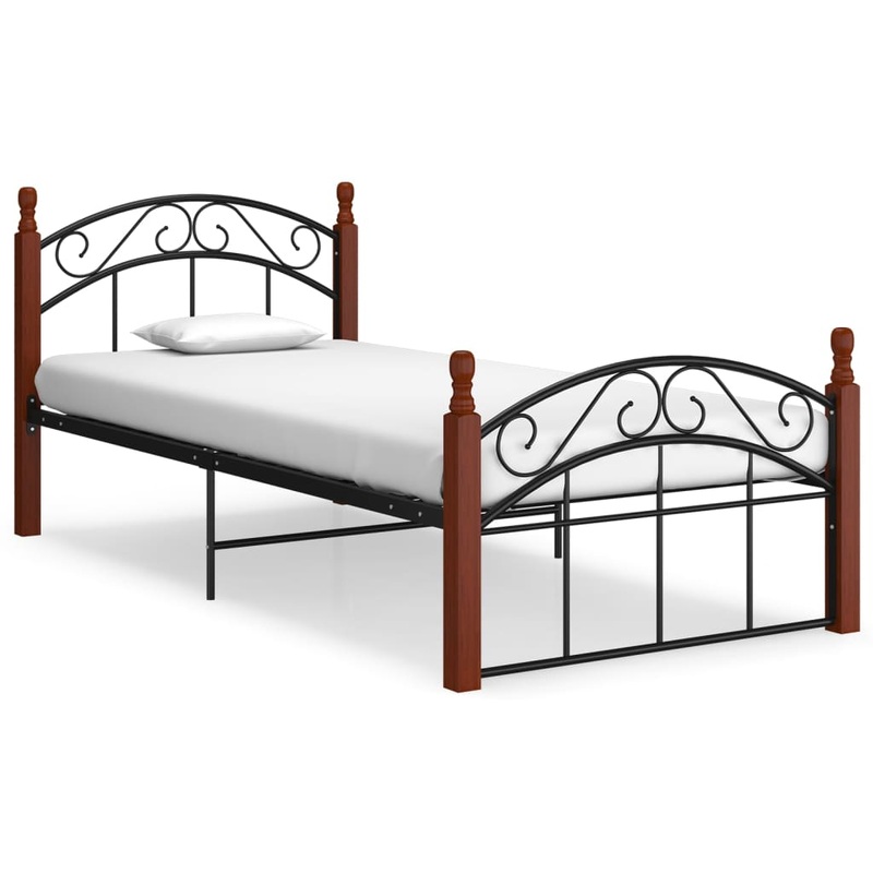 Berkfield Bed Frame Black Metal and Solid Oak Wood 100×200 cm